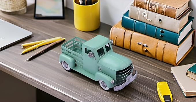 Metal Truck Decor,Farmhouse Truck Decor,Decorative Tabletop Storage & Pick-up Metal Truck Planter,12.5" x 5.75" x 6.25" inches (Green)