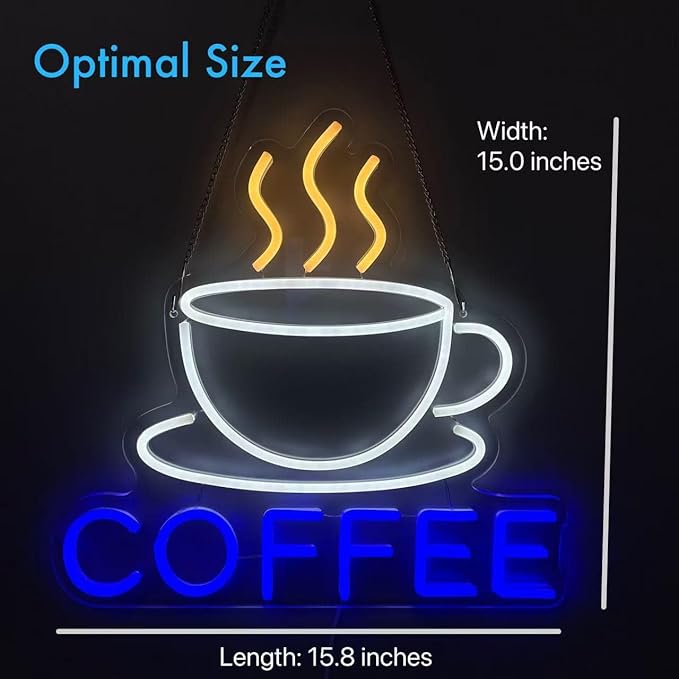 COFFEE Neon Sign in Yellow, White & Blue for Coffee Shops & Restaurants – Vibrant Multicolor LED Wall Light – Eye-Catching Decor for Cafés and Beverage Counters (Blue, Yellow, White)