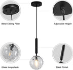 Modern Black Pendant Light Hanging Fixture Light for Kitchen Island Mid Century with Globe Pendant Light Clear Glass Pendant Lighting for Living Room Bedroom Entryway (1 Pack)