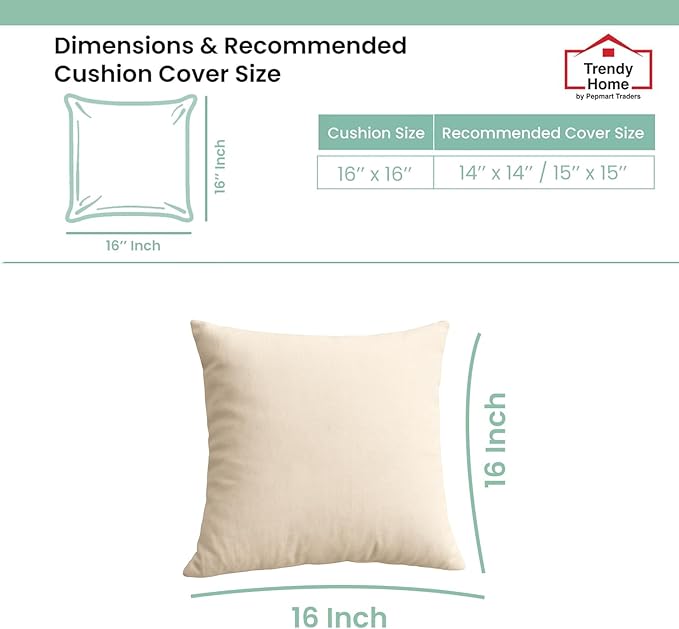 Trendy Home 16x16 100% Natural Cotton Throw Pillow Insert(Set of 2), Bed and Couch Pillows Stuffer Hypoallergenic, Decorative Home Outdoor Sofa Pillow Filler (Cotton, 2 Pack)