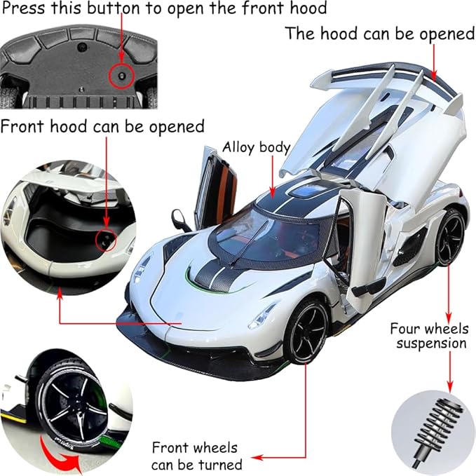 Toy Cars Model Koenigsegg Jesko 1/24 White Alloy Collectibles Die-cast Vehicles with Sound and Light