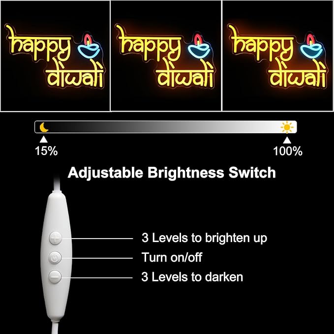 Happy Diwali Neon Sign Festival of Light Decorations - Chanukah Neon Light Orange Dimmable Deepavali LED Sign - Hanukkah Light Up Signs for Home Bar Decor Party Supplies