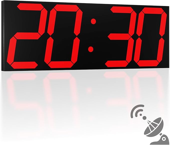 18.7'' Automic Digital Wall Clock, LED Wall Clock with Large Display, Multi-Function Clock with Alarm and Timer, Auto Time Sync Digital Clock with Adjustable Brigthness(Red)