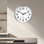 Atomic Wall Clock Modern 14 Inch Battery Operated Silent Non Ticking Analog Clock Decorative for Bedroom Kitchen Bathroom Office Home Living Room (Silver)