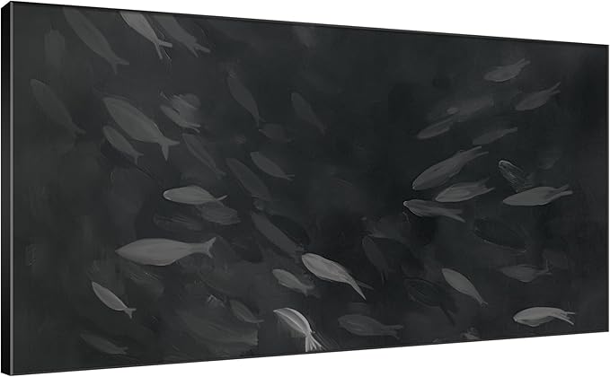 SIGNWIN 36"x72" Extra Large Framed Wall Art Monochrome Fish Silhouettes Illustration for Home Living Room Bedroom Decor (Frame Assembly Required)