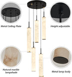 LMQNINE Natural Alabaster Pendant Lights for Kitchen Island White Marble Long Tube Chandelier Modern Black Ceiling Light Fixtures for Bedroom Dining Room Table Living Room Hallway(M-5Light)
