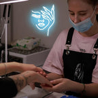 Woman Face Neon Sign Nails Finger LED Signs Lady Lash Neon Light Blue Dimmable Nail Gesture Neon Wall Sign for Bedroom Girls Room Beauty Salon Decor Aesthetic Wall Art Gifts