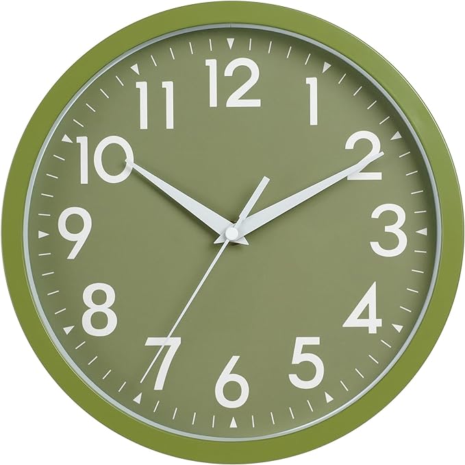 Wall Clock Analog 10 Inch Simple Silent Non Ticking Battery Operated Modern Decorative for Kitchen Office Bedroom Bathroom Living Room(Olive Green)