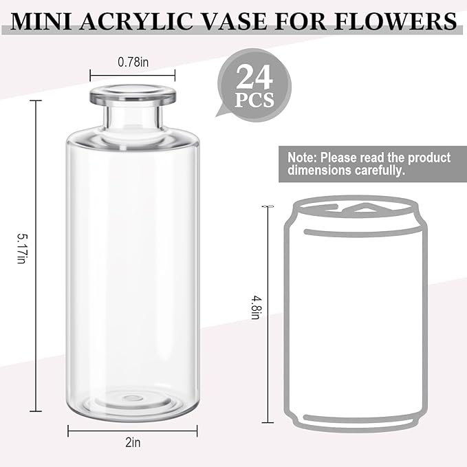 Honeydak Set of 24 Plastic Bud Vases, Vintage Decorative Mini Flower Vases Bulk for Table Centerpieces, Wedding Reception, Home Decor, Housewarming Gifts(Smooth)
