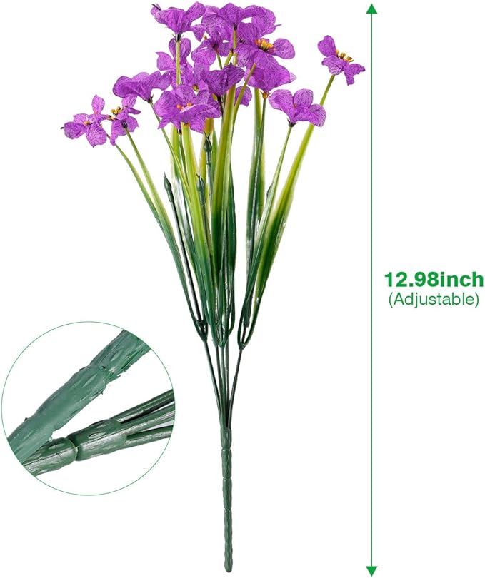20 Bundles Artificial Flowers Outdoor UV Resistant Fake Flowers No Fade Faux Plastic Plants Garden Porch Window Box Decorating(Purple)…