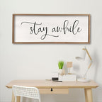 Stay Awhile Sign Wall Decor 32"X12" Large Living Room Entryway Wood Framed Rustic Wall Decor for Vintage Farmhouse Foyer Hanging Lets Stay Home Wall Art (Wood)
