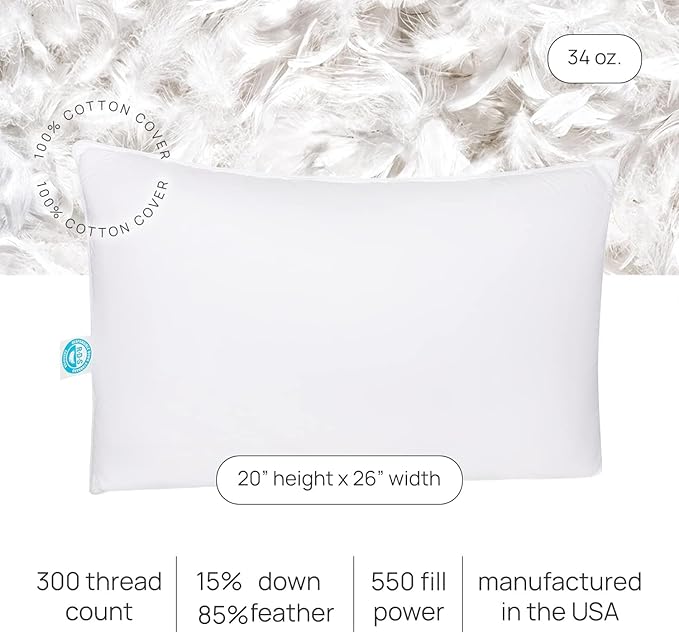 East Coast Bedding Cozy Dream Goose Feather and Down Pillows - RDS Certified, 100% Cotton Cover, Hotel Collection, Bed Sleeping, Medium Support