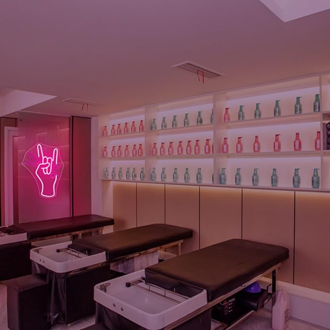 WLHOPE Salon Hand Neon Signs for Wall Decor Adjustable LED Lights Decorations for Haircut Barber Shop Salon Studio, Get Your Business Seen Day or Night