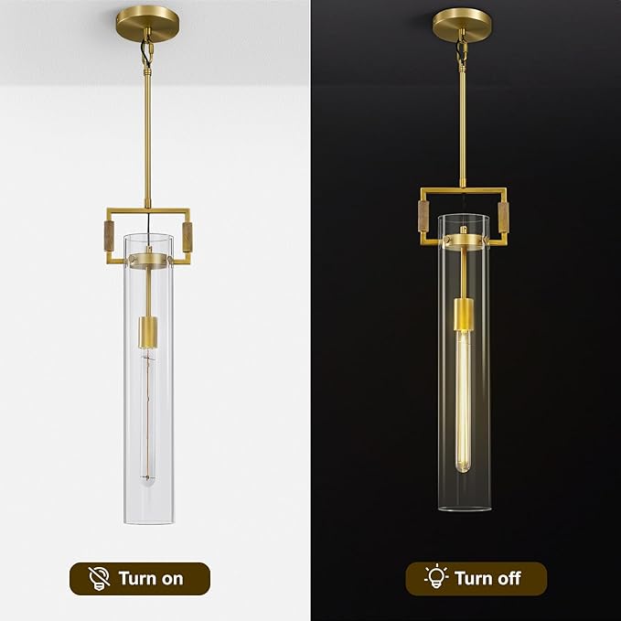 Modern Gold Pendant Light, 21'' Pendant Lights Kitchen Island Large, Adjustable Height Brass Pendant Light Glass Pendant Light Fixtures, for Dinning Room Farmhouse Bedroom Bathroom