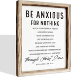 Christian Wooden Wall Signs, Farmhouse Home Decor, Christian Hanging Decor, Living Room Decors, Framed Wall Plaque Sign 15 * 11.5 inches, Be Anxious for Nothing Sign