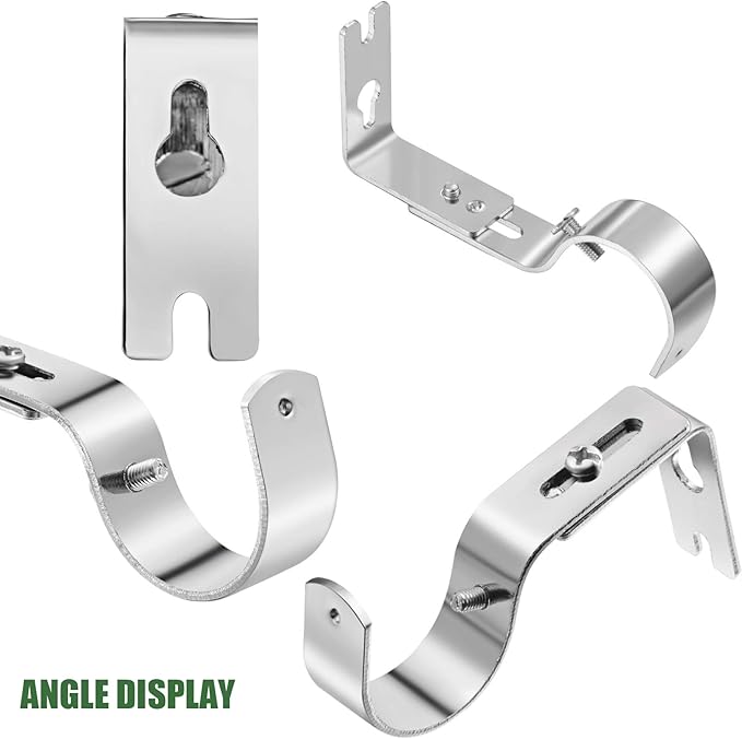Frienda 6 Pcs Curtain Rod Brackets Adjustable Holder Wall for 1 Inch Diameter Curtain Rod General Bracket Hooks with Screws (Silver)