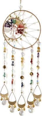Colorful Dream Catcher Wall Decor Tree of Life Dream Catchers with Crystal Pendant Handmade Dreamcatcher Wall Hanging Ornament for Bedroom Living Room Home Decor