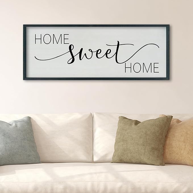 SRSZHIYUE Home Sweet Home Sign 40"x15" for Farmhouse Rustic Large Family Living Room Over Couch Modern Horizontal Wall Decor, Wood Framed Plaques Art Decorative (Black)