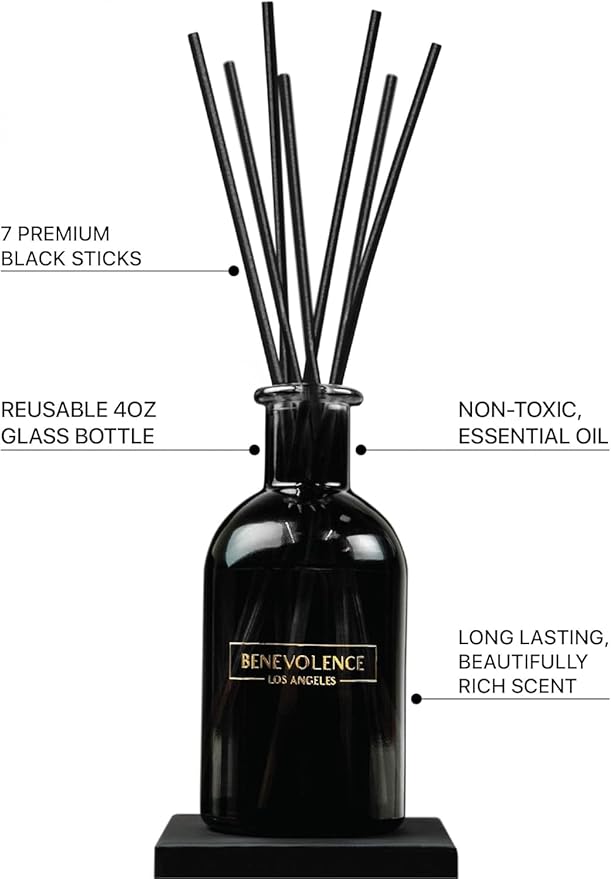 Benevolence LA Reed Diffusers for Home, Bergamot & Jasmine Relaxing Fragrance | Aromatherapy Reed Diffuser Sticks with Gift Box, Scented Sticks for Bathroom | Home Décor
