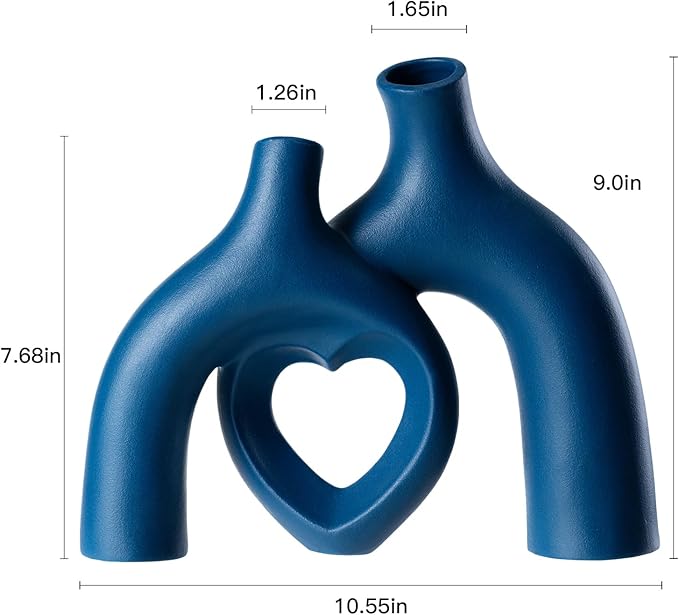 Snuggle Hollow Ceramic Decorative Vase, Modern Minimalist Nordic Boho Ins Style Vases for Home Decor Living Room Shelf Entryway Coffee Table or Console Décor (Matte Navy Blue)