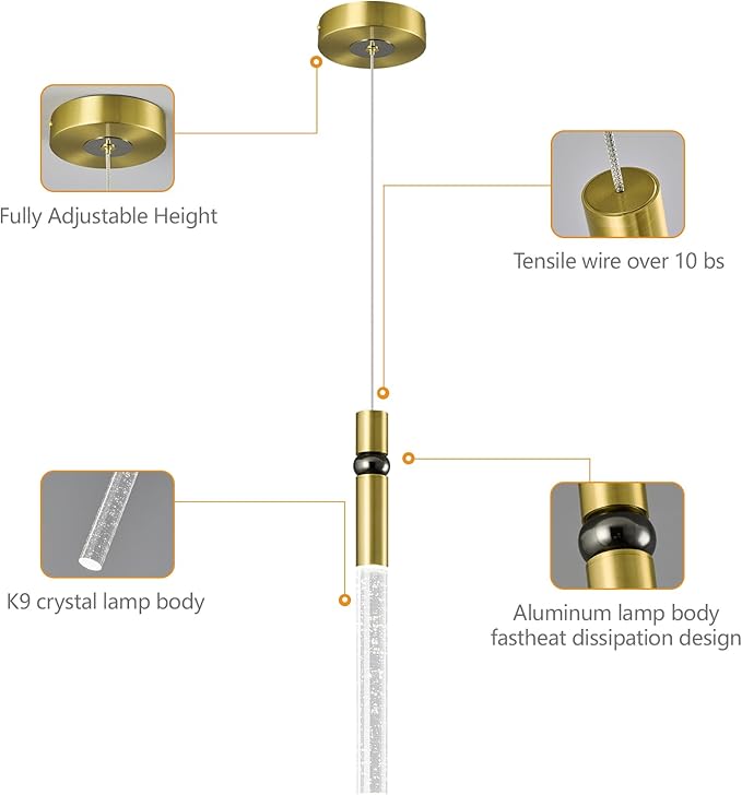 Pendant Lights Kitchen Island Light Fixtures Dimmable LED Modern Pendant Light with Bubble Crystal Pendant Lighting for Kitchen Bedroom Hallway Entryway (Gold 2-Pack)