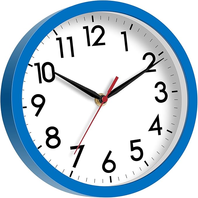 AKCISOT Wall Clock 8 Inch Silent Non-Ticking Modern Clocks Battery Operated - Analog Small Classic for Office, Home, Bathroom, Kitchen, Bedroom, School(Blue)