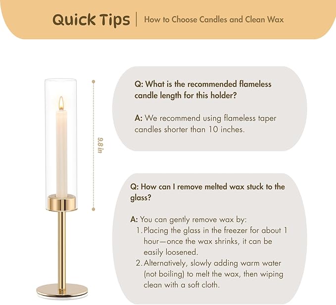 Gold Hurricane Candle Holders Set of 6, Tall Metal & Windproof Glass Taper Candle Holders, Outdoor/Indoor Table Centerpieces for Weddings, Christmas, Parties, Fireplace Decor