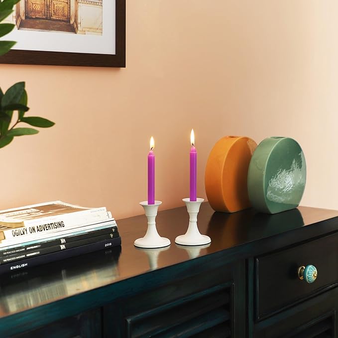 Rely+ White Candle Holder Set of 2 - Decorative Taper Candles for Candlesticks - Candle Stick Candle Holder -Candlestick Holders for Taper Candles - Modern Easter Candle Holders for Dinner, Party