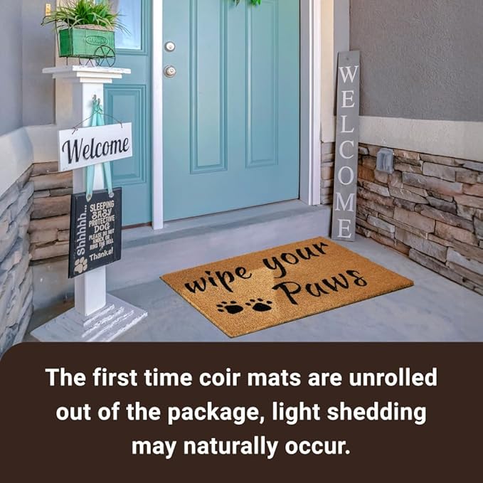 KANKUN Coco Coir Door Mat with Heavy Duty Backing, Welcome Doormat (17" x 30"), Doormat Entrance (Wipe Your Paws)