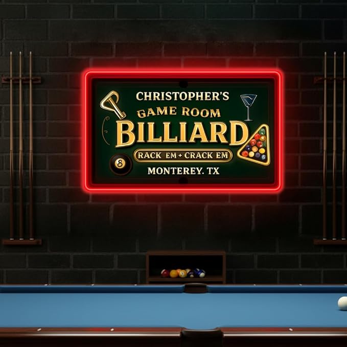 Personalized Billiards Neon Sign, Custom UV Printed Billiard LED Lights Signs, Decorative Wall Art, Lounge, Garage, Man Cave, Bar, Gaming Room Decor, Gifts For Men, Dad, Father, Friends