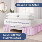 Wrap Around Dust Ruffle Bed Skirt - Light Pink - for Full Size Beds with 24 Inch Drop - Elastic Strap - Adjustable Pleated Bedskirt with Brushed Fabric and Wrinkle Free - for Women, Men, Kids & Teens