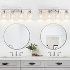 4 Light Bathroom Light Fixtures, Chrome Vanity Lights with Clear Glass Shades, Modern Bathroom Light Fixtures Over Mirror, Modern Bathroom Wall Lamp for Mirror Living Room Cabinet