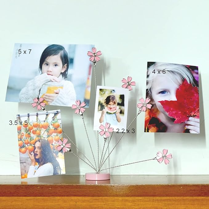 8-Branch Family Tree Picture Frame Holder, Card Photo Clips Holder Desk Stand for Memo Paper Note Photo Christmas Wedding Card Display (Cherry Blossoms)