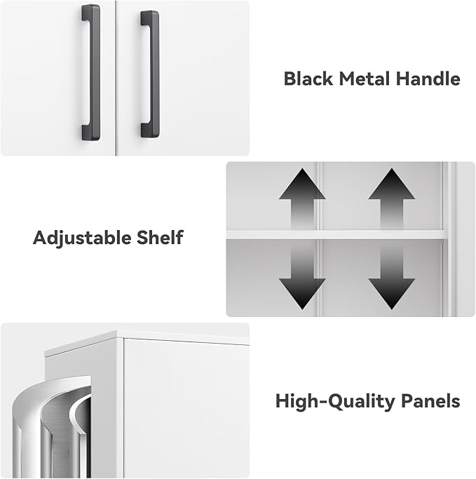 Wall Cabinet,Lockable Storage Cabinets with Adjustable Shelf,Locking Wall Storage Cabinet with Doors for Laundry Room,Home Office,White