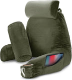 Nestl Reading Pillow Large Bed Pillow, Back Pillow for Sitting in Bed Shredded Memory Foam Chair Pillow, Reading & Bed Rest Pillows Olive Green Back Pillow for Bed, Bed Chair Arm Pillow with Pockets