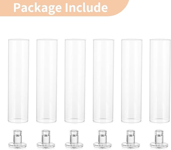 NUPTIO Candle Stick Candle Holder: Clear Glass Hurricane Candlestick Holders - Set of 6 Modern Taper Candle Stand with 11.8 inch Long Chimney Cover for Thanksgiving Christmas Fireplace Table Decor