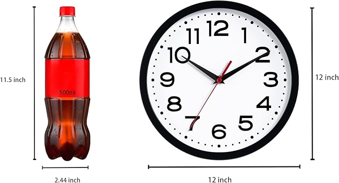 Wall Clock 12 Inch Silent Non-Ticking Modern Clock Battery Operated Classic Simple Minimalist Analog Decorative for Kitchen, Living Room,Office, Bedroom, Bathroom (Black)