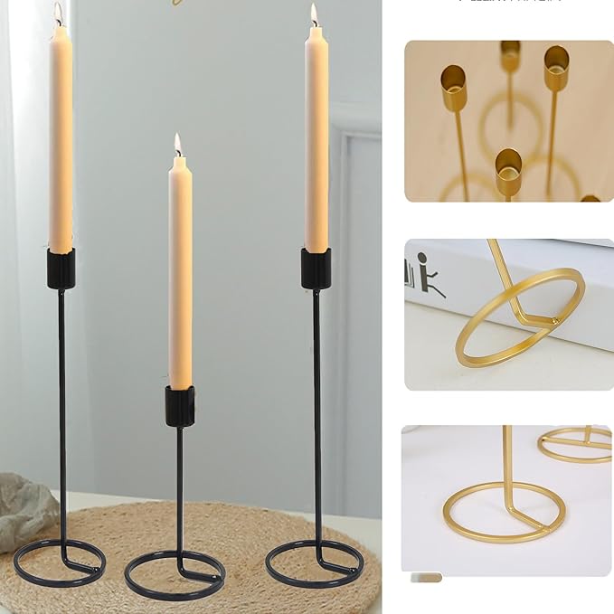 Candlestick Holders, Set of 6 Taper Candle Holders, Black Brass Vintage Candle Holder Set for Pillar Candles, Decorative Candle Holder Candelabra for Home Decor, Wedding, Dinning, Party, Anniversary