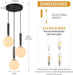 Modern Black Pendant Light Hanging Fixture Light for Kitchen Island Mid Century with Globe Pendant Light Milk White Glass Pendant Lighting for Living Room Bedroom Entryway (3 Lights)