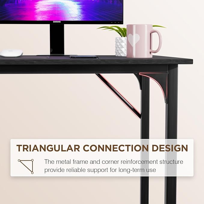 PayLessHere | 47 Inch Computer Desk | Black | Office Desk with Metal Frame, Adjustable Feet | Water-Resistant, Scratchproof Surface | Sturdy Writing Table for Home Office or Study | Pack of 1