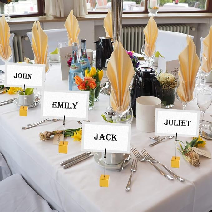 10pcs Table Number Holder Name Place Card Holder Memo Clip Holder Stand Note Holder Pictures Card Paper Menu Clip (Gold)