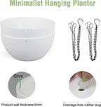 10 inch Hanging Planters for Indoor Outdoor Plants, 2 Pack Hanging Flower Pots with Drainage Holes and Chain for Garden Balcony Porch, Round Plastic Hanging Baskets for House Plants, White