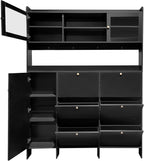 Ball & Cast Tipping Bucket 3-Tier Shoe Cabinet with 6 Flip Drawers and Storage Shelf,Entryway Hall Tree with Tempered Glass Doors and 4 Hooks,for Hallway,Mudroom,Living Room,Black