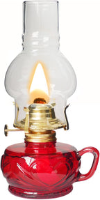 Large Rustic Kerosene Lamp Lantern Chamber Antique Oil Lamps for Indoor Use Home Decor Lighting Vintage Glass Clear (Red)