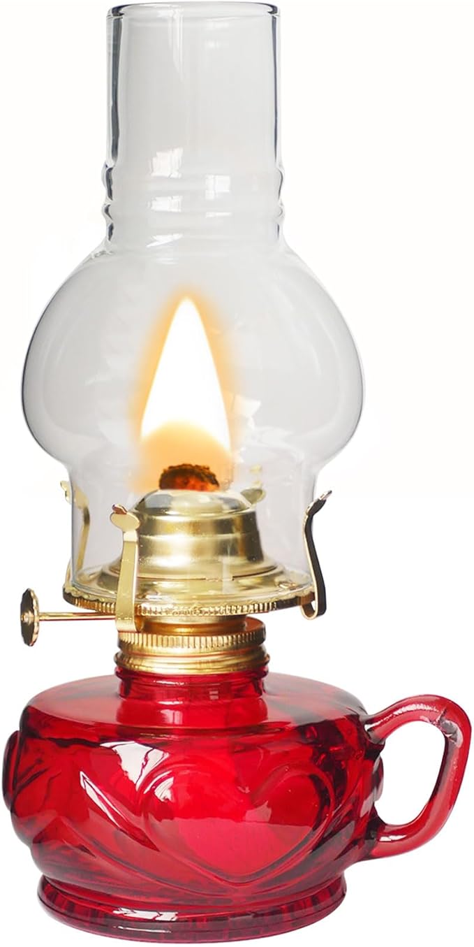 Large Rustic Kerosene Lamp Lantern Chamber Antique Oil Lamps for Indoor Use Home Decor Lighting Vintage Glass Clear (Red)