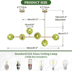 KCO Lighting 6 Green Glass Pendant Lights Kitchen Island Mid Century Modern Globe Sputnik Chandelier Brushed Gold Linear Island Light Fixture for Dining Room