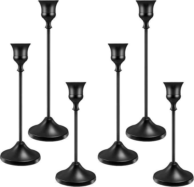 Candlestick Holders 6 PCS Metal Taper Candle Holders, KSWING Black Candle Stick Holders Set, Perfect for Table Centerpiece Mantel Party Wedding Christmas Home Decor, Set of 6