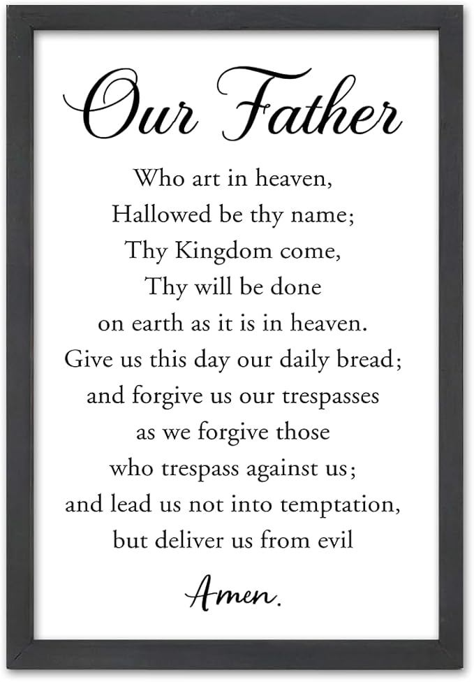 FZMHASLWW Our Father Prayer Wall Decor 16" x 11" Bible Verse Scripture Inspirational Quotes Sign Christian Wood Framed Wall Hanging Art (Black