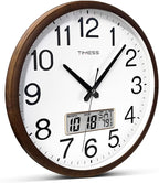 Wall Clock, Classic Wood Style Finish, 11 Inch Non-Ticking Silent Battery Operated Quartz Analog with Perpetual Calendar and F° Temperature Display, Home, Office Décor (Wood Brown)