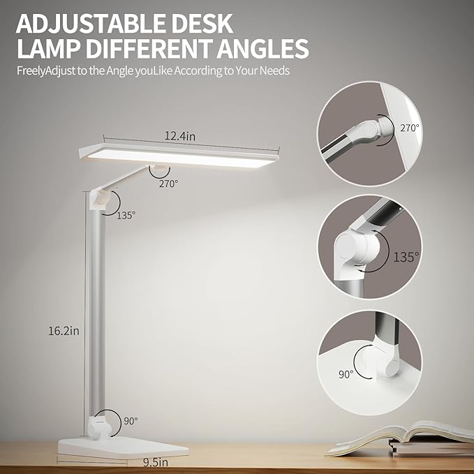 Desk Lamp with USB A+C Dual Charging Port, 23W 1000LM DC Adapter LED Dsek Light for Office Home, Eye-Caring Desk Light 3 Brightness Lamp for Computer, Video Conferencing, Workbench, Crafting, Reading